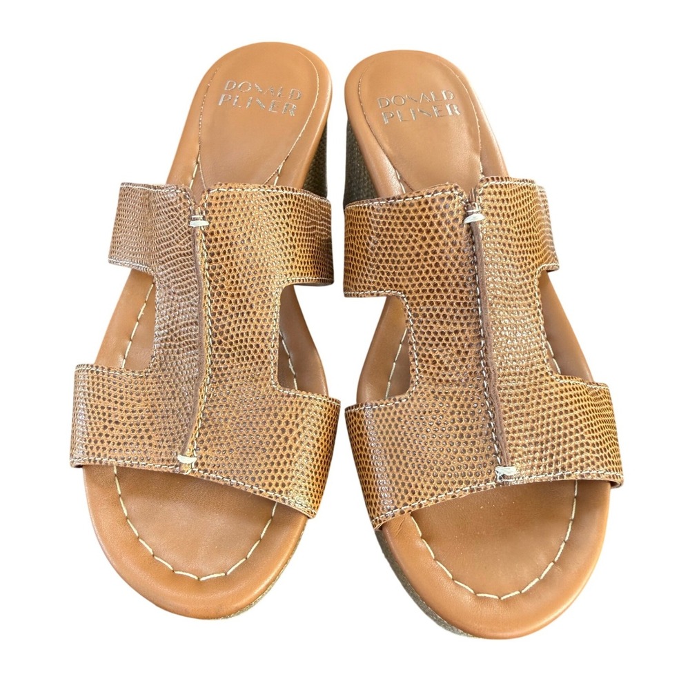Donald Pliner Disco Tan Snake Embossed Raffia Look Platform Slide‎ Sandals 6M